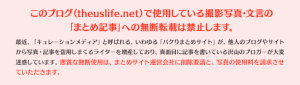 ブログ上の撮影写真・文言の無断転載を禁止します。特に、キュレーションメイディアの「まとめサイト」への無断転載は固くお断りします。