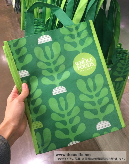 New 送料無料 ホールフーズマーケット トートバッグ ブルー 保温 クーラーバッグ エコバッグ ホワイト Whole Foods ジップ付き 保冷