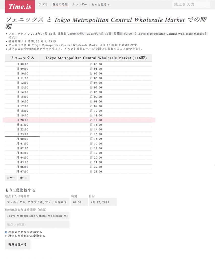 アメリカと日本の時差を調べる