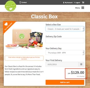HelloFresh meal price for 4 people