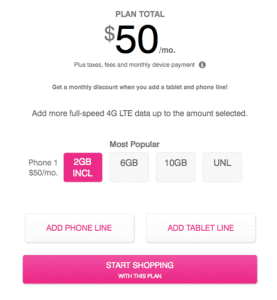 T-Mobileの料金プラン（一人で使用する場合）