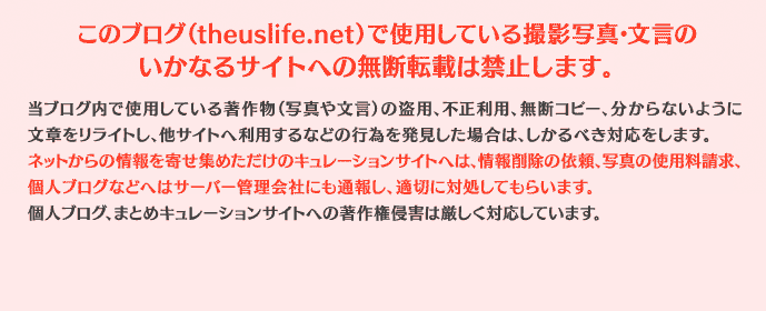 このブログで使用している著作物の無断使用は禁止します。（著作権侵害についての警告と注意書き）