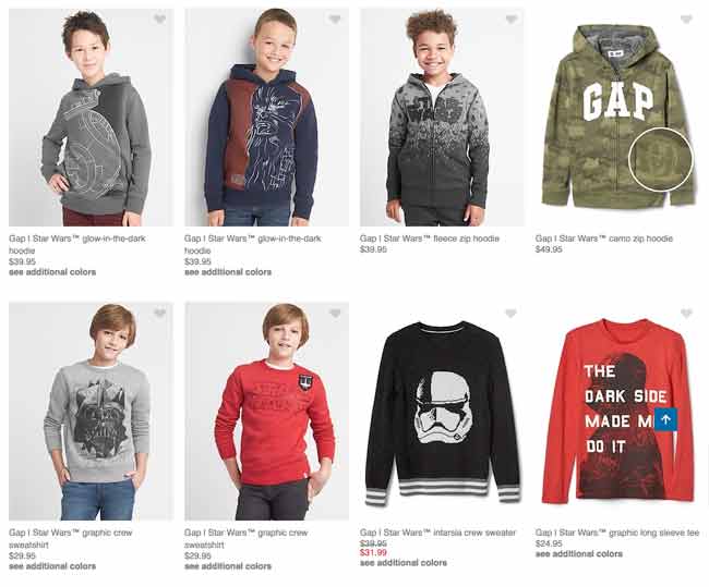 GAP スターウォーズ男の子用の子供服 画面キャプチャー