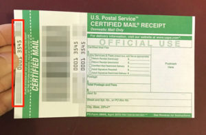 Certified mail（配達証明）用紙